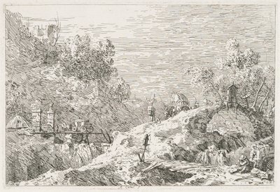 Vedute: paesaggio montano con cinque ponti, 1735-1746 da Giovanni Antonio Canal