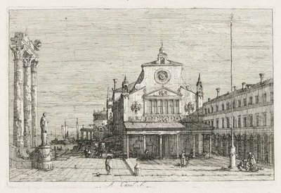 Vedute: Tre colonne e una statua sulla costa da Antonio Canaletto