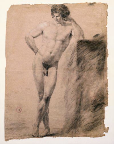 Studio di nudo maschile appoggiato a un plinto di Antonio Canova, disegno da Antonio Canova