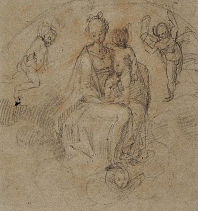 Madonna e Bambino tra le nuvole affiancati da due putti da Antonio Cimatori