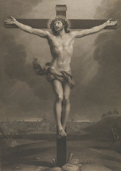 Cristo sulla croce, una città sullo sfondo, dopo Reni da Antonio Dalco