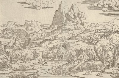 Paesaggio dalla cornice di Venere che spinge Cupido, 1540-45 da Antonio Fantuzzi
