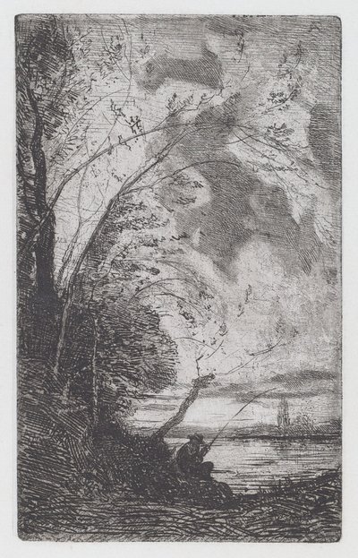 Pescatore sulla riva del lago da Antonio Fontanesi