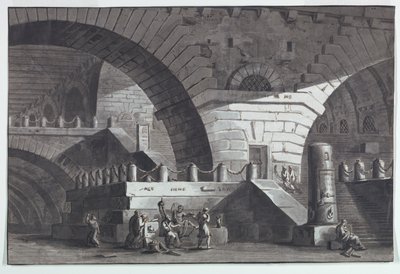 Scenografia, interno di prigione con la morte di Socrate da Antonio Giuseppe Basoli