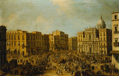 Il Largo San Ferdinando, Napoli, durante il Carnevale con la Carrozza Reale che si Avvicina al Palazzo Reale da Antonio Joli