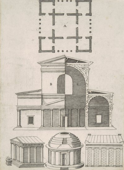 Templi antichi e rotonde (Cinque disegni) da Antonio Lafreri
