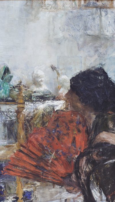 Donna con il ventaglio rosso da Antonio Mancini