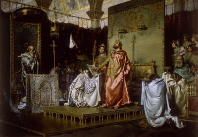 Conversione di Reccaredo al Cattolicesimo al Concilio III di Toledo, 589, 1888 da Antonio Munoz Degrain