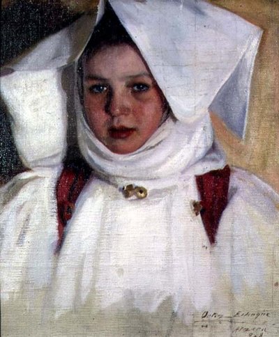 Ragazza in abito bianco e cappello da Antonio Ortiz Echague