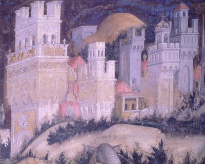 San Giorgio e la Principessa, città turrita, affresco, Basilica di Sant