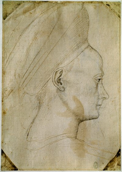 Testa di giovane donna, di profilo a destra. Disegno della bottega di Antonio di Puccio Pisano detto Pisanello da Antonio Pisanello