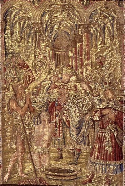San Giovanni Battista annuncia la missione di Cristo ai farisei, arazzo che raffigura scene della vita del santo da Antonio Pollaiuolo