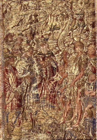 San Giovanni Battista davanti ai sommi sacerdoti e ai leviti, arazzo che raffigura scene della vita del santo da Antonio Pollaiuolo