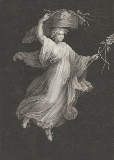 Una baccante che porta un grande cesto sulla testa e tiene un bastone nella sua le..., ca. 1795-ca. 1820 da Antonio Ricciani
