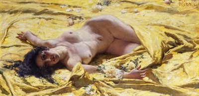 Nudo su lenzuola gialle da Antonio Rizzi