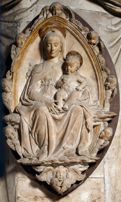 Vergine con bambino in mandorla. Bassorilievo da Antonio Rossellino