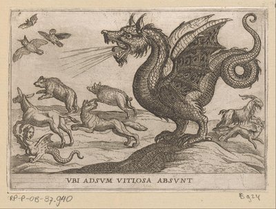 Un drago scaccia altri animali da Antonio Tempesta