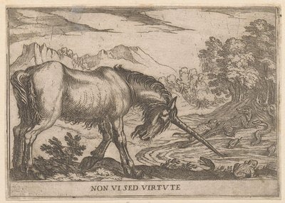 Un unicorno scaccia le lucertole da uno stagno da Antonio Tempesta