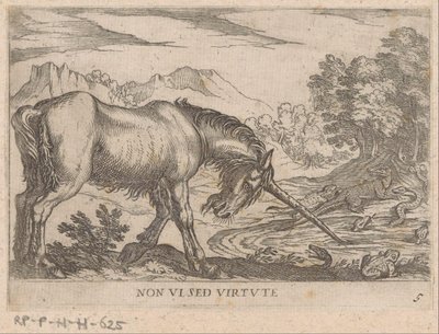 Unicorno che scaccia lucertole da uno stagno da Antonio Tempesta