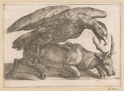 Un grande uccello attacca un cervo (serie: Animali combattenti) da Antonio Tempesta