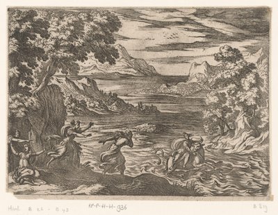 Paesaggio con il ratto di Europa (serie: Paesaggi con scene mitologiche) da Antonio Tempesta