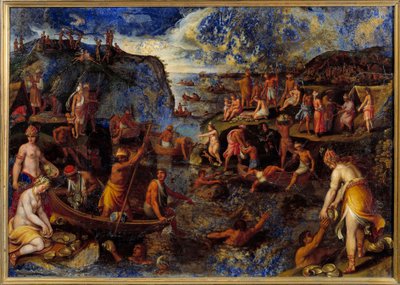 Pesca delle perle da parte degli americani Dipinto con lapislazzuli da Antonio Tempesta