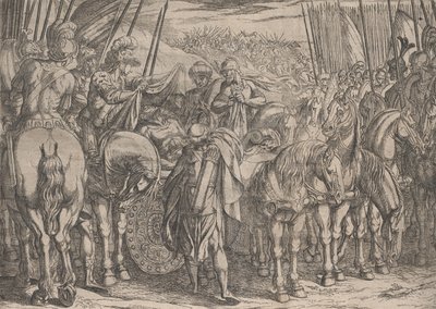 Tavola 10: Alessandro trova il corpo di Dario, dalle Imprese di Alessandro Magno, 1608 da Antonio Tempesta