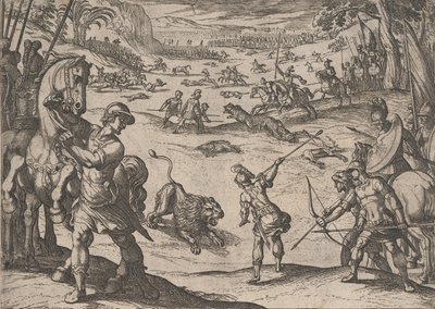 Tavola 11: La caccia al leone di Alessandro, dalle Imprese di Alessandro Magno da Antonio Tempesta