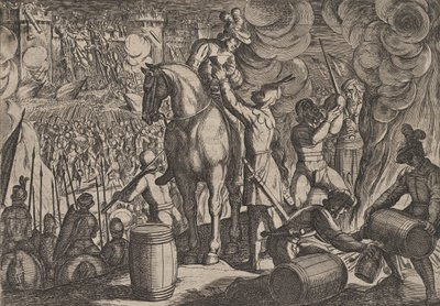 Attacco alla Fortezza Romana di Notte, da La Guerra dei Romani contro i Ba..., 1611 da Antonio Tempesta