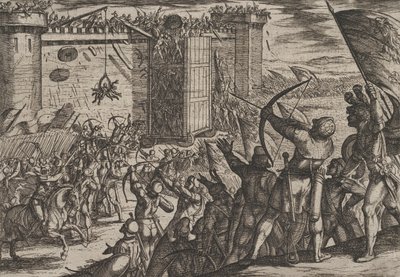 Nuovo attacco alla vecchia fortezza, da La guerra dei Romani contro i Batavi, 1611 da Antonio Tempesta