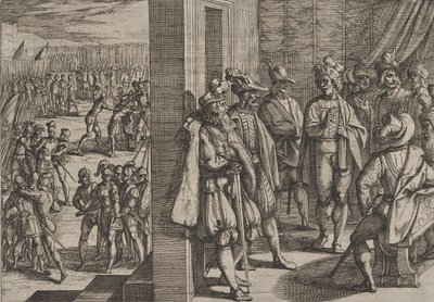 Tavola 18: Incontro segreto di Civilis con altri leader di Treviri, dalla Guerra dei Romani, 1611 da Antonio Tempesta
