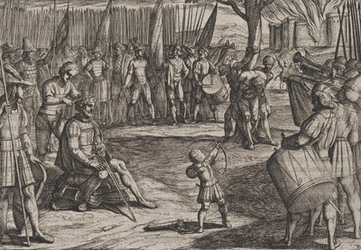 Tavola 20: Civilis si fa tagliare i capelli, da La guerra dei Romani contro i Batavi, 1611 da Antonio Tempesta