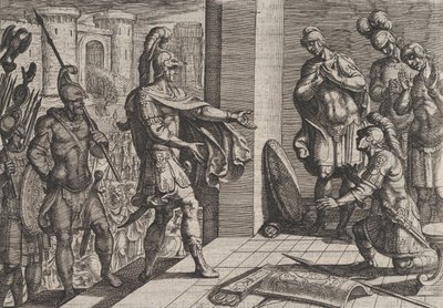 Tavola 26: Cerialis perdona e soccorre i soldati romani che avevano aiutato Civilis, dalla Guerra da Antonio Tempesta