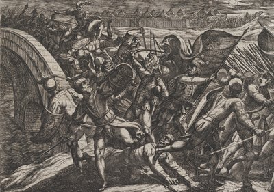 Piastra 27: Gli Olandesi durante un attacco a sorpresa del campo romano sulla Mosella, da The Wa da Antonio Tempesta