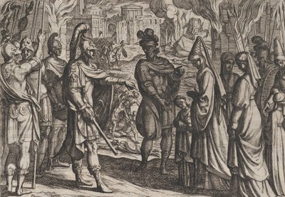 Tavola 28: Le truppe di Colonia portano la moglie e la sorella di Civilis a Cerialis, dalla Guerra dei R..., 1611 da Antonio Tempesta