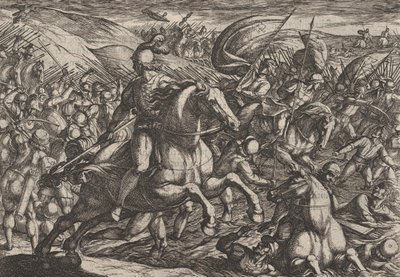 Tavola 30: Cerialis che guida gli olandesi nel Reno, da La guerra dei romani contro..., 1611 da Antonio Tempesta