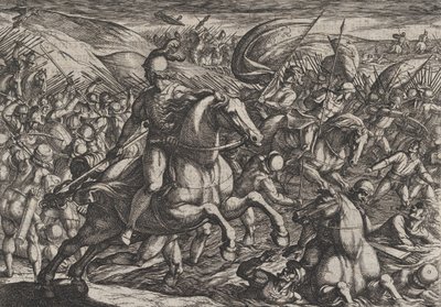 Tavola 30: Cerialis che spinge gli olandesi nel Reno, da La guerra dei romani contro..., 1611 da Antonio Tempesta