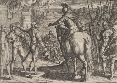 Tavola 34: I romani bruciano la campagna olandese, da La guerra dei romani contro..., 1611 da Antonio Tempesta