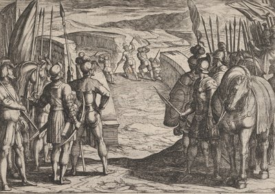 I Batavi si spaventano e iniziano i colloqui di pace, dalla Guerra dei Romani da Antonio Tempesta