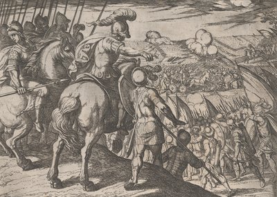 Piatto 5: Alessandro dirige una battaglia, da Le gesta di Alessandro Magno, 1608 da Antonio Tempesta