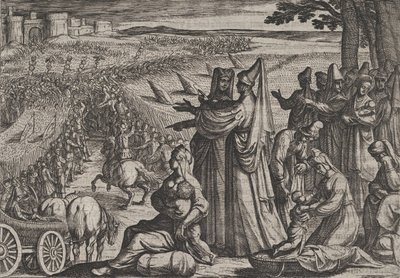Tavola 8: Donne e bambini osservano Civilis combattere i Romani, da La guerra dei Romani, 1611 da Antonio Tempesta