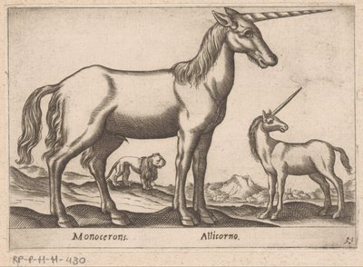 Due unicorni e un leone (serie Dieren en fabelwezens, Nova raccolta de li animali piu curiosi del mondo) da Antonio Tempesta