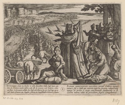 Donne e bambini guardano Giulio Civile sconfiggere i Romani (Le guerre batave contro i Romani) da Antonio Tempesta