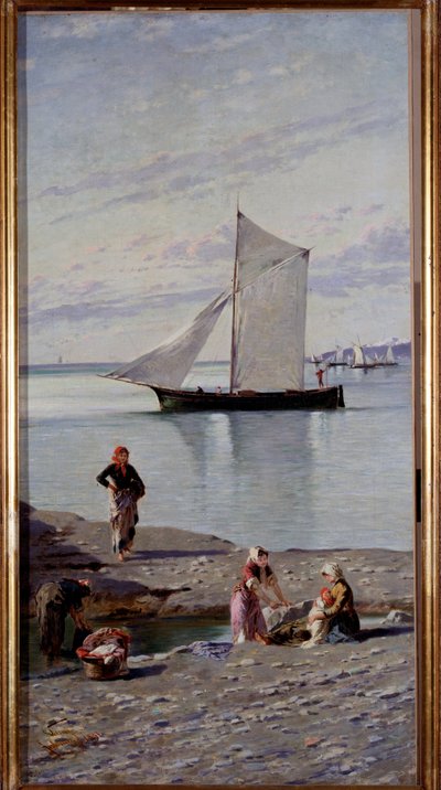 Lavandaie sulle rive del fiume Bisagno vicino a Genova da Antonio Varni