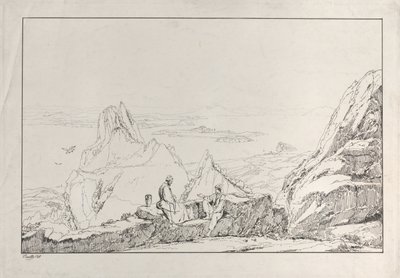 Paesaggio montuoso con due uomini in primo piano da Antonio Vianello
