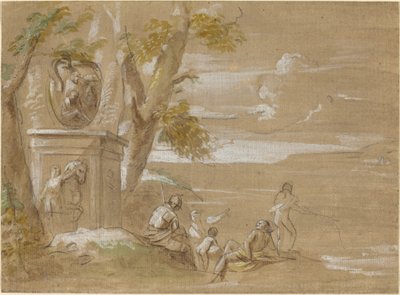 Paesaggio con soldati seduti e pescatori da Antonio Visentini