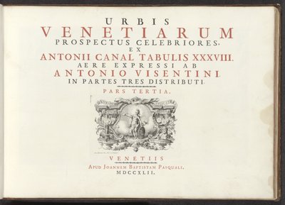 Frontespizio con una figura femminile nuda con scudo, elmo e libro da Antonio Visentini