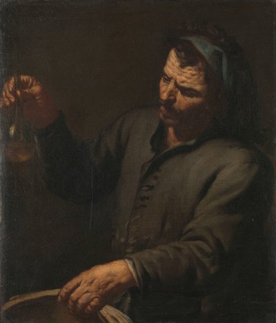 Uomo con bottiglia di urina in mano da Antonio Zanchi (attributed to)