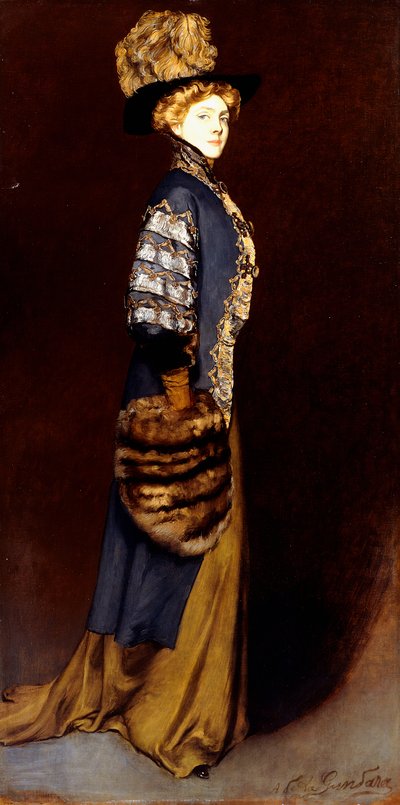 Una signora elegante con un manicotto di pelliccia da Antonio de la Gandara