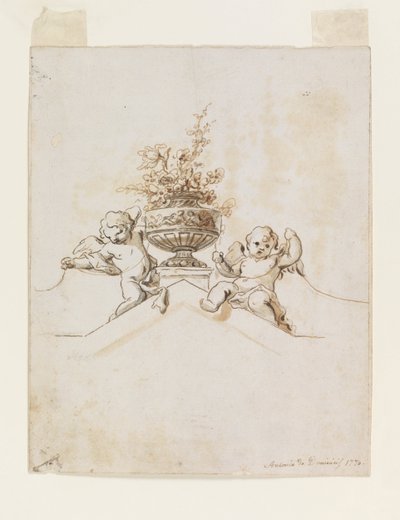 Due putti accanto a un vaso con fiori da Antonio di Dominici